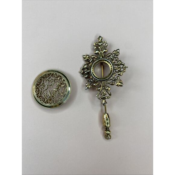 Lot of 8 MCM Vintage Brooches Pins Goldtone Pearl Rhinestone Starburst Moon - Picture 6 of 10